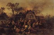 Ludwig Knaus A Farm Fire Spain oil painting reproduction